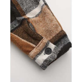 [Vintage Plaid Shirt] Vintage Plaid Shirt for Men | Single-Breasted, Loose Fit, Long Sleeve Casual Top | Black & White Checkered Pattern, Button-Up Front, Nonelastic Fabric | Perfect for Fall/Winter Outings & Casual Wear