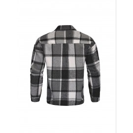 [Vintage Plaid Shirt] Vintage Plaid Shirt for Men | Single-Breasted, Loose Fit, Long Sleeve Casual Top | Black & White Checkered Pattern, Button-Up Front, Nonelastic Fabric | Perfect for Fall/Winter Outings & Casual Wear