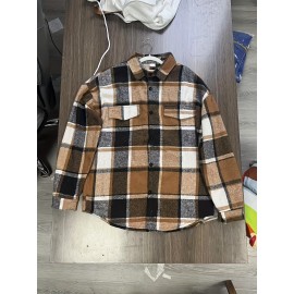 [Vintage Plaid Shirt] Vintage Plaid Shirt for Men | Single-Breasted, Loose Fit, Long Sleeve Casual Top | Black & White Checkered Pattern, Button-Up Front, Nonelastic Fabric | Perfect for Fall/Winter Outings & Casual Wear