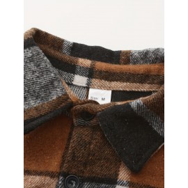 [Vintage Plaid Shirt] Vintage Plaid Shirt for Men | Single-Breasted, Loose Fit, Long Sleeve Casual Top | Black & White Checkered Pattern, Button-Up Front, Nonelastic Fabric | Perfect for Fall/Winter Outings & Casual Wear