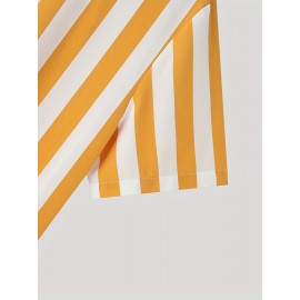 Men's Hawaiian Shirt - Black & White Striped with Orange Collar, Short Sleeve Summer Beach Shirt, Relaxed Fit Casual & Semi-Formal Outfits, Machine Washable Tropical Shirt for Men, Mismatched Pattern with Black and White Stripes, Breathable Fabric for Warm Weather, Stylish and Comfortable for Beach Outings and Casual Attire, Hawaiian Shirt Men Plus Size