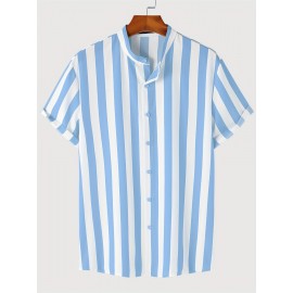 Men's Hawaiian Shirt - Black & White Striped with Orange Collar, Short Sleeve Summer Beach Shirt, Relaxed Fit Casual & Semi-Formal Outfits, Machine Washable Tropical Shirt for Men, Mismatched Pattern with Black and White Stripes, Breathable Fabric for Warm Weather, Stylish and Comfortable for Beach Outings and Casual Attire, Hawaiian Shirt Men Plus Size