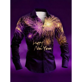 Men'S Casual New Year Fireworks Print Shirt | Unique Fireworks Design, Comfortable and Skin-Friendly High-Quality Fabric, Suitable for Festive Occasions