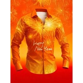 Men'S Casual New Year Fireworks Print Shirt | Unique Fireworks Design, Comfortable and Skin-Friendly High-Quality Fabric, Suitable for Festive Occasions