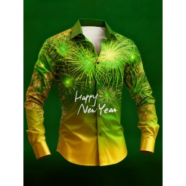 Men'S Casual New Year Fireworks Print Shirt | Unique Fireworks Design, Comfortable and Skin-Friendly High-Quality Fabric, Suitable for Festive Occasions