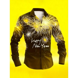 Men'S Casual New Year Fireworks Print Shirt | Unique Fireworks Design, Comfortable and Skin-Friendly High-Quality Fabric, Suitable for Festive Occasions