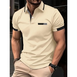 Men'S Casual Shirt - Breathable, Stretchy Polyester with Contrasting Neckline And Cuffs, Short Sleeve Golf Top for Work, Dating And Casual Wear
