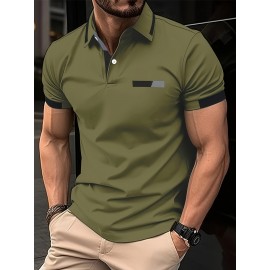 Men'S Casual Shirt - Breathable, Stretchy Polyester with Contrasting Neckline And Cuffs, Short Sleeve Golf Top for Work, Dating And Casual Wear