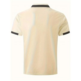 Men'S Casual Shirt - Breathable, Stretchy Polyester with Contrasting Neckline And Cuffs, Short Sleeve Golf Top for Work, Dating And Casual Wear