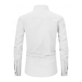 Men's Pink Henley Shirt with Stand Collar - Versatile Long Sleeve Half-Button Tee for Casual & Formal Wear, Smooth Polyester Fabric, Machine Washable, Spring/Fall Essential, Spring Attire | Classic Henley Shirt | Solid Color Shirt