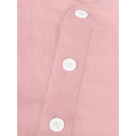 Men's Pink Henley Shirt with Stand Collar - Versatile Long Sleeve Half-Button Tee for Casual & Formal Wear, Smooth Polyester Fabric, Machine Washable, Spring/Fall Essential, Spring Attire | Classic Henley Shirt | Solid Color Shirt