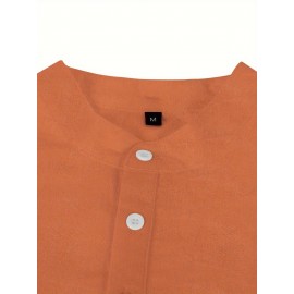 Men's Pink Henley Shirt with Stand Collar - Versatile Long Sleeve Half-Button Tee for Casual & Formal Wear, Smooth Polyester Fabric, Machine Washable, Spring/Fall Essential, Spring Attire | Classic Henley Shirt | Solid Color Shirt