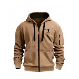 [Men's Zip-Up Hoodie Jacket] Men's Zip-Up Hoodie Jacket with Full-Zip Closure - Dark Grey/Black Athletic Outerwear, Arm Pockets - Lightweight Gym, Casual & Everyday Coat for Workouts, Outings - Spring/Fall Layering Essential, Workout Clothing, Sporty Design, Comfortable Fit, Zipfront Sweatshirt, Fitness Enthusiasts