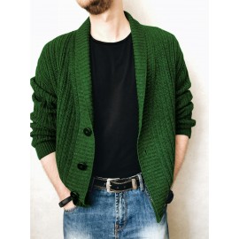 Men'S Oversized Two-Tone Knit Cardigan Sweater - V-Neck Button-Front Closure, Cozy Winter Pullover with Chest Pocket, Slim-Fit Casual Sweater for Coffee Dates & Weekend Outings, Y2K Retro Layered Outfits (Autumn/Winter) - Solid Color Block Design