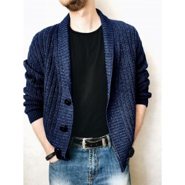 Men'S Oversized Two-Tone Knit Cardigan Sweater - V-Neck Button-Front Closure, Cozy Winter Pullover with Chest Pocket, Slim-Fit Casual Sweater for Coffee Dates & Weekend Outings, Y2K Retro Layered Outfits (Autumn/Winter) - Solid Color Block Design