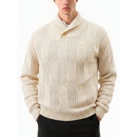 Men's Solid Color Knit Sweater - Beige//White/Gray/Navy/Brown - Long Sleeve Lapel Collar Button-Front Closure, Thick Warm Winter Sweater for Casual & Formal Wear, Versatile Layering Essential for Autumn and Winter, Easy Care (Hand Wash/Dry Clean) - Men's Fashion Sweater with Classic Turtleneck Design, Smooth Texture, and Minimalist Style for Casual Attire in Neutral Tones