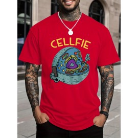 Men's 100% Cotton T-Shirt with Cellfie Cell Science Art Print - Slim Fit & Casual Round Neck Tee, Breathable Fabric with Science-Themed Cell Design for Tech Events, Biology Parties & Casual Attire