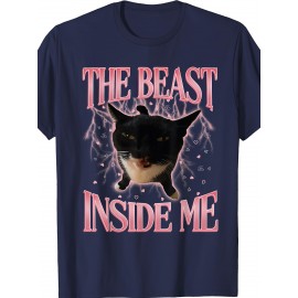 Funny Weird Cat Meme The Beast Inside Me Gen Z Tee | Cute Silly Cats Humor Tee Shirt, Crew Neck, Medium Stretch Fabric, Suitable for All Seasons and Various Occasions
