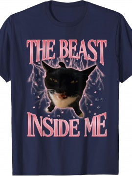 Funny Weird Cat Meme The Beast Inside Me Gen Z Tee | Cute Silly Cats Humor Tee Shirt, Crew Neck, Medium Stretch Fabric, Suitable for All Seasons and Various Occasions