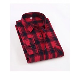 Men'S Wrinkle-Resistant Stretch Long Sleeve Dress Shirt - Business Casual & Formal Button-Up with Chest Pocket, Brown/White Checkered Pattern, Square Collar, Wrinkle-Free Easy Care Fabric for Office, Semi-Formal Events - Spring/Fall Season Shirt for