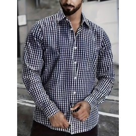 Elson OBM Men's Classic Plaid Button-Up Shirt - Long Sleeve Formal and Casual Top, Non-Stretch Fabric, Front Button Closure, Turn-Down Collar, Office, Wedding, Party Attire - Ideal Gift for Men, Office Wear, Fashion Design, Durable Construction