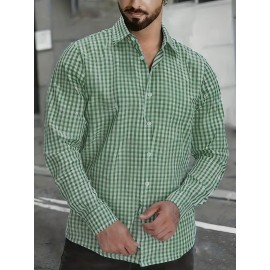 Elson OBM Men's Classic Plaid Button-Up Shirt - Long Sleeve Formal and Casual Top, Non-Stretch Fabric, Front Button Closure, Turn-Down Collar, Office, Wedding, Party Attire - Ideal Gift for Men, Office Wear, Fashion Design, Durable Construction